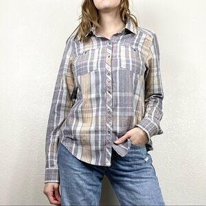 Roxy Grey & Yellow Plaid Button Up Shirt